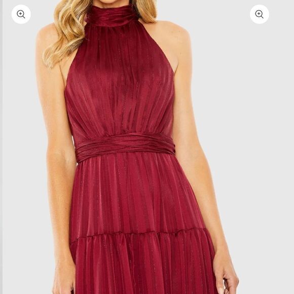 Mac Duggal | Tie Neck Tiered Halter Floor Length Gown NWTs - Picture 3 of 7